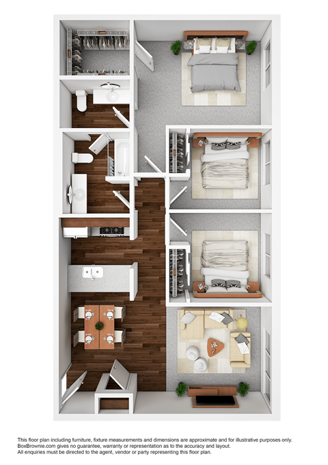 Floor plan for 3 beds, 2 baths, 1141 sqft